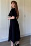 Black Double Breasted Collar Sleeves Flounce Midi Dress - 8