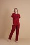 Women's Burgundy 100% Cotton Printed Short Sleeve Pocket Summer Pajama Set - 5