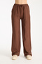 Linen Blend Loose Cut Trousers Brown - 4