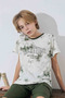 Male Child Boston T-Shirt Sweatshirt Fabric Bottom Crew Neck Pajamas Set-3950 - 4