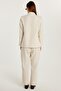 Women's Slim Fit Long Sleeve Mono Collar Buttoned Ecru Jacket Pants Suit - 5