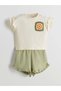 Lcw Baby Ecru Crew Neck Floral Baby Girl Blouse and Shorts 2Pcs