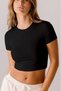 Women's 100% Organic Cotton Crew Neck Crop Blouse Black T-Shirt - 2