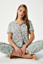 Women's Juliet Ribbon Soft Texture Green Floral Pajamas Set