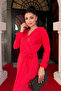 Pleated Belted Dress - Red - 4