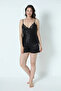 Women's Black Satin Dowry Set 6 Pieces Lacy Sab. Gec. Pjamas Dowry Kit with Shorts Tk.+Slippers - 6