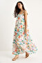 Women's Multicolor Floral Pattern Square Collar Strap Lined Long Linen Dress 3048 60283376 - 5