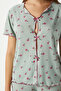 Women's Juliet Ribbon Soft Texture Green Floral Pajamas Set - 2