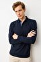 Men's Polo Neck Pique Woven Sweatshirt K.Navy Blue - 2