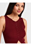 60972 Corded Buttoned Slim Knitwear Vest-Claret Red - 3