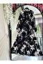 Flower and Figure Pattern Red Viscose Dress - 2