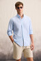Lasse Men's Shirt Collar Cuffed Long Sleeve Regular Fit Linen Blended Blue Shirt - 3