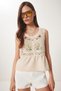 Crochet Embroidered Floral Patterned Knitwear Blouse Cream Ltp0020 - 3
