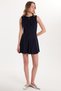 Women's Regular Fit Classic Cut Neck Tie Detailed Mini Navy Blue Dress