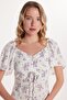 Women's Standard Fit Lacing Detailed Patterned Viscose Slit Dress - 2