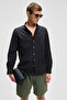Perttu Men's 100% Cotton Slim Fit Slim Fit Buttoned Collar Linen Look Flared Black Shirt - 5