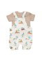 Baby Boy Beige Ecru Palm Lion Patterned T-Shirt and Muslin Salopette Set - 3