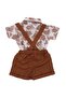 Baby Boy Tile Leaf Patterned Bow Tie Shirt Salopet Set - 2
