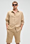 Raimo Men's 100% Cotton Muslin Fabric Cuffed Long Sleeve Comfort Fit Beige Shirt