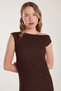 Women's Standard Fit Off-The-Shoulder Boat Neck Lace Decorated Brown Dress - 2