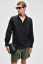 Perttu Men's 100% Cotton Slim Fit Slim Fit Buttoned Collar Linen Look Flared Black Shirt - 4