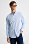 Risto Men's Blue Shirt with Fabric Collar and Cuffs That Minimizes the Need for Ironing after Washing