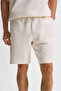 Bailey Men's Relaxed Fit Ecru Shorts with Elastic Waist and Back Single Pocket Cord - 2