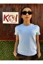 Basic Unprinted Plain Model / Women's Blue Color T-Shirt - 2