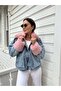 Women's Pink Fur Denim Coat - 3