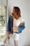 Women's Denim Coat with Fur Collar and Sleeves - 4