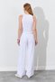 Women's White Waist Rope Tied Linen Side Pocket Wide Leg Pants - 7