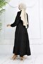Stoned Buttoned Judge Collar Hijab Dress Black 2268 - 5
