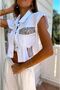 Women's Denim Vest with Front Pocket Studded Sleeves and Cut-Out Skirt - 5