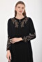 Embroidery and Stone Embroidered Black Large Size Hijab Dress - 4