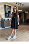 Women's Short Sleeve Crew Neck Pocket Viscose Two Thread Dress - 3