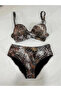 Women's Brown Leopard Print Lined Large Size Bikini Set Hzl25S-Lc25006 - 3