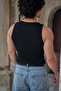 Men's Ribbed Undershirt - Cotton Flexible Sports Cut (Black) - 2