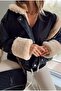 Women's Denim Coat with Fur Collar and Sleeves