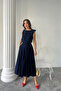 Modavera Linen Sleeveless Bluz - Maxi Skirt Set - Navy Blue - 4