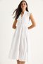 Women's White Striped Elastic Waist V-Neck Flounced Summer Modal Dress 7009 60283385 - 4