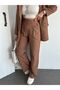 Women's Double Breasted Linen Set with Flap Pockets and Loose Trousers - 7
