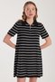 Women's Standard Fit Short Sleeve Zip Shirt Collar Striped Black Dress - 2
