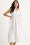 Women's White Striped Elastic Waist V-Neck Flounced Summer Modal Dress 7009 60283385