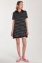 Women's Standard Fit Short Sleeve Zip Shirt Collar Striped Black Dress - 4
