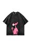 Pink Pant Printed Oversized Unisex Washed Black T-Shirt