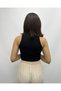 Women's Black Ribbed Love Written Halter Neck Tank Top - 7