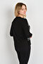 Women's Crew Neck Patterned Short Front Long Back Blouse 24595 Black-Ecru - 4
