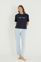 Striped Top Printed Women's Couple Pajama Set