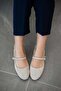 Desni Banded Genuine Leather Suede Ballerinas Beige - 3