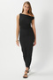 Women's İna Saran Seersucker Texture Black Shoulder Detail Long Dress 16938 - 4